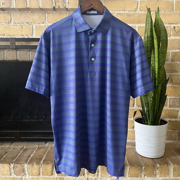 Oliver Ridley Mens Medium Performance Polo Purple Blue Striped - Picture 1 of 6